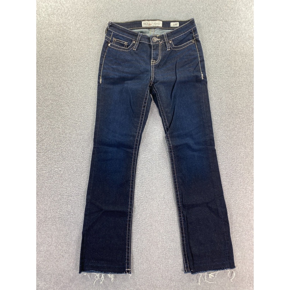 BKE Buckle Payton Blue Jeans Womens 27 Straight Denim Pants Thick Stitch Raw Hem